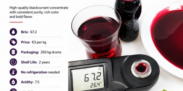 Blackcurrant Concentrate 67 Brix – Bulk Supply in 250 kg Drums